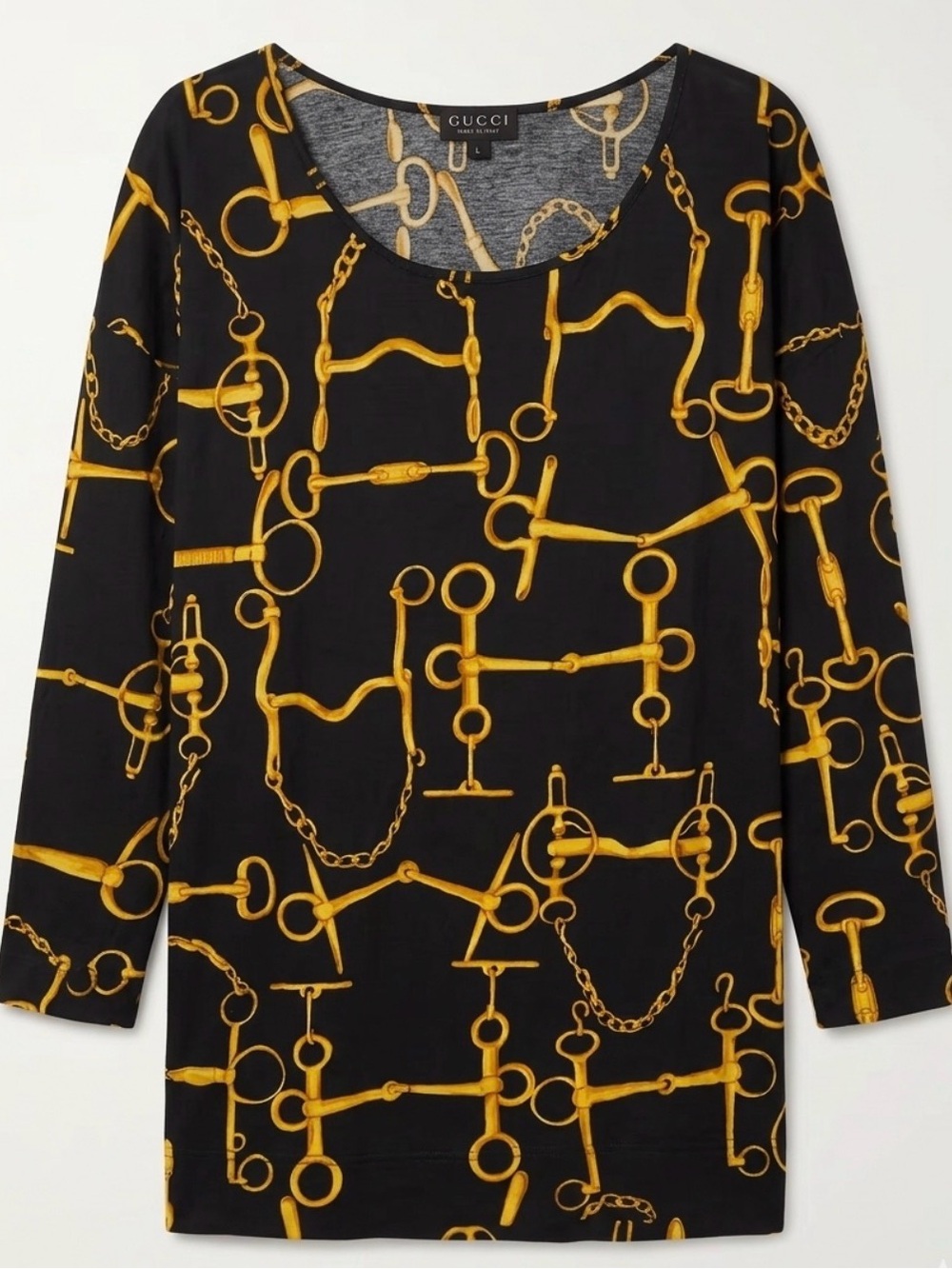 GUCCI Black Tunic with Gold Equestrian Chain Print
